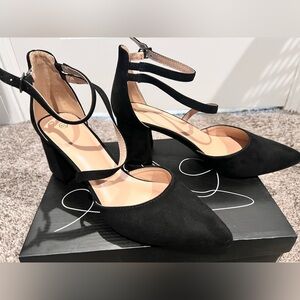 Elegant Black Ankle Strap Block Heels